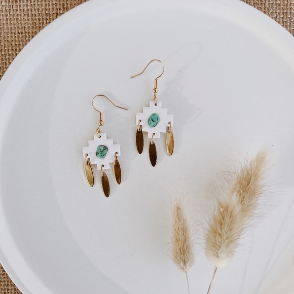 Clay Aztec & Turquoise Earrings - Picture 1 of 1